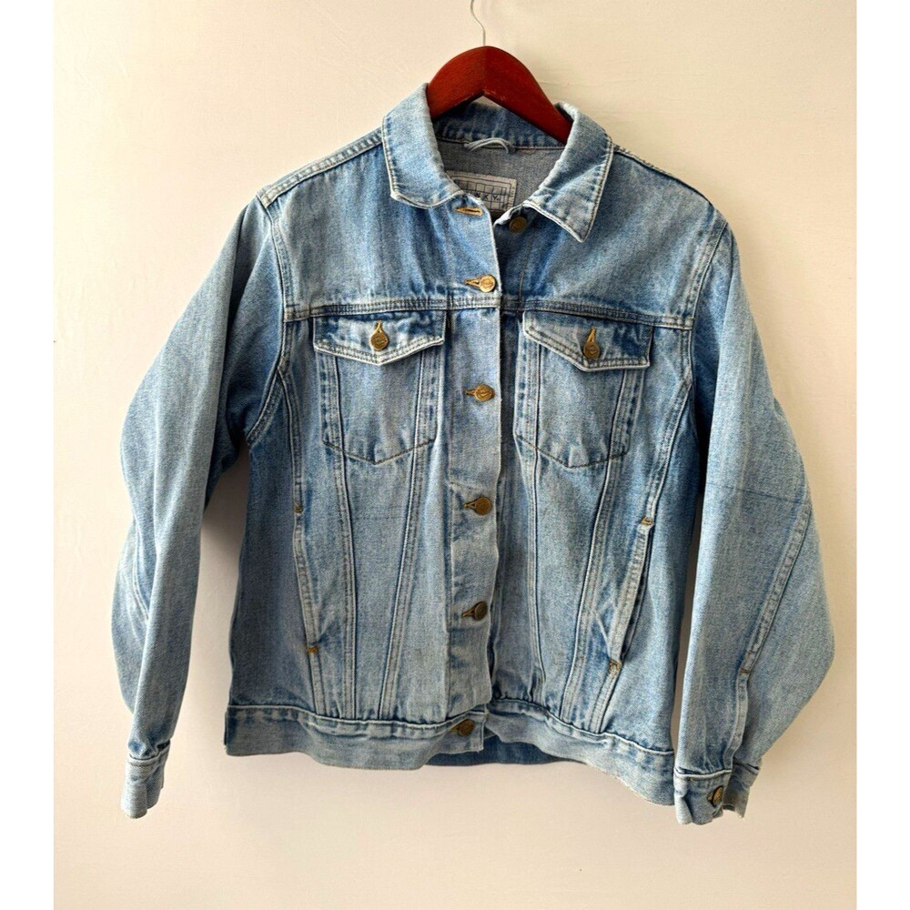Punky Women’s M Blue Jean Jacket Button Front Pockets Long Sleeve Short